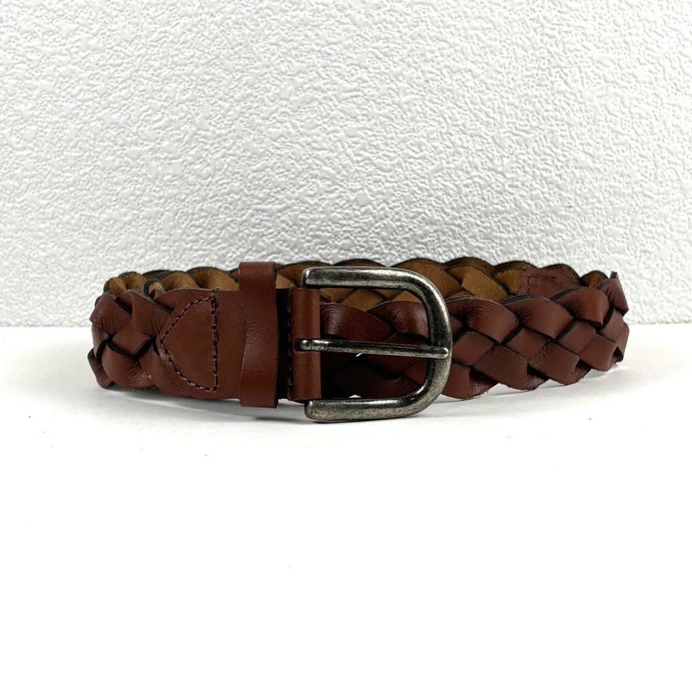 Braided Leather Belt Womens S/M 30 - 38 inches Brown Woven Wide Buckle Western